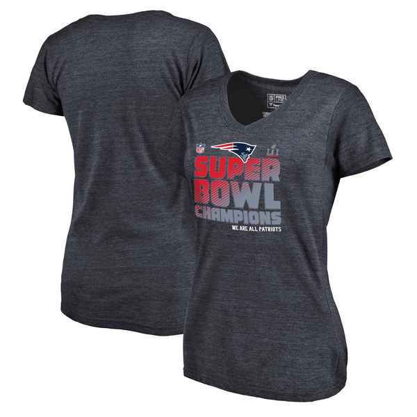 New England Patriots Pro Line by Fanatics Branded Women's Super Bowl LI Champions Trophy Collection Alternate Tri-Blend V-Neck T-Shirt - Navy